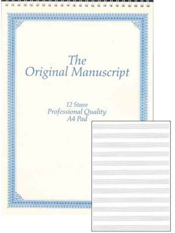 The Original Manuscript (Professional Quality), 12 Stave A4 50 pp Spiral Top.