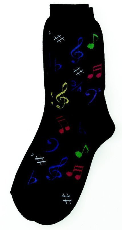 Socks - Womens Black with Coloured Multi Notes