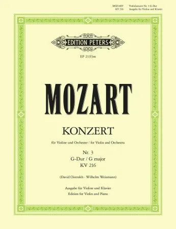 Mozart: Concerto No 3 in G Maj K216 [Violin & Piano] (Peters)