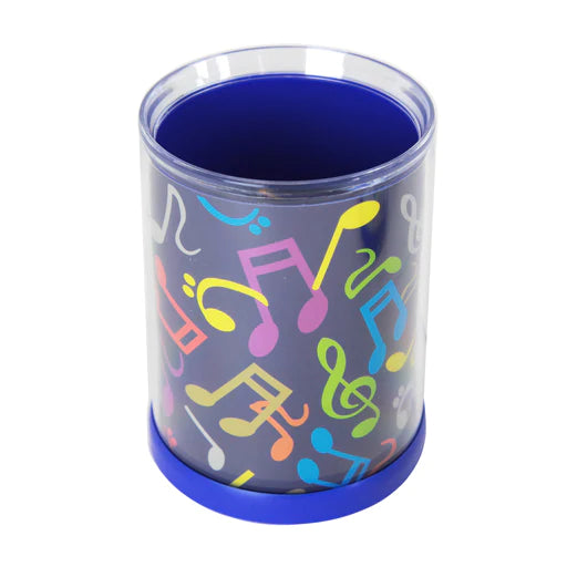 Pen Holder, Round  - Blue with Colourful Notes and Clefs
