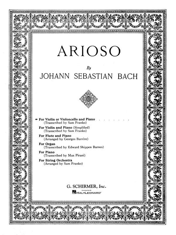 Bach - Arioso Cello (or Violin) and Piano (Schirmer)
