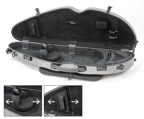 Violin Case: HQ Poly Carbonate Half-Moon: Brushed Black and Silver, Adjustable
